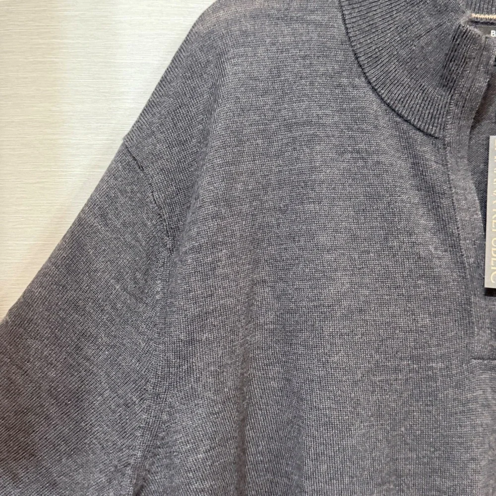 Banana Republic Mens XXL Italian Merino Wool Quarter Zip Sweater Charcoal Gray